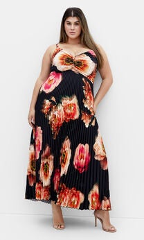 Ariana Print Pleat Dress - black