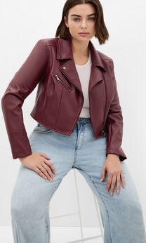 Amira Faux Leather Jacket - dark cherry