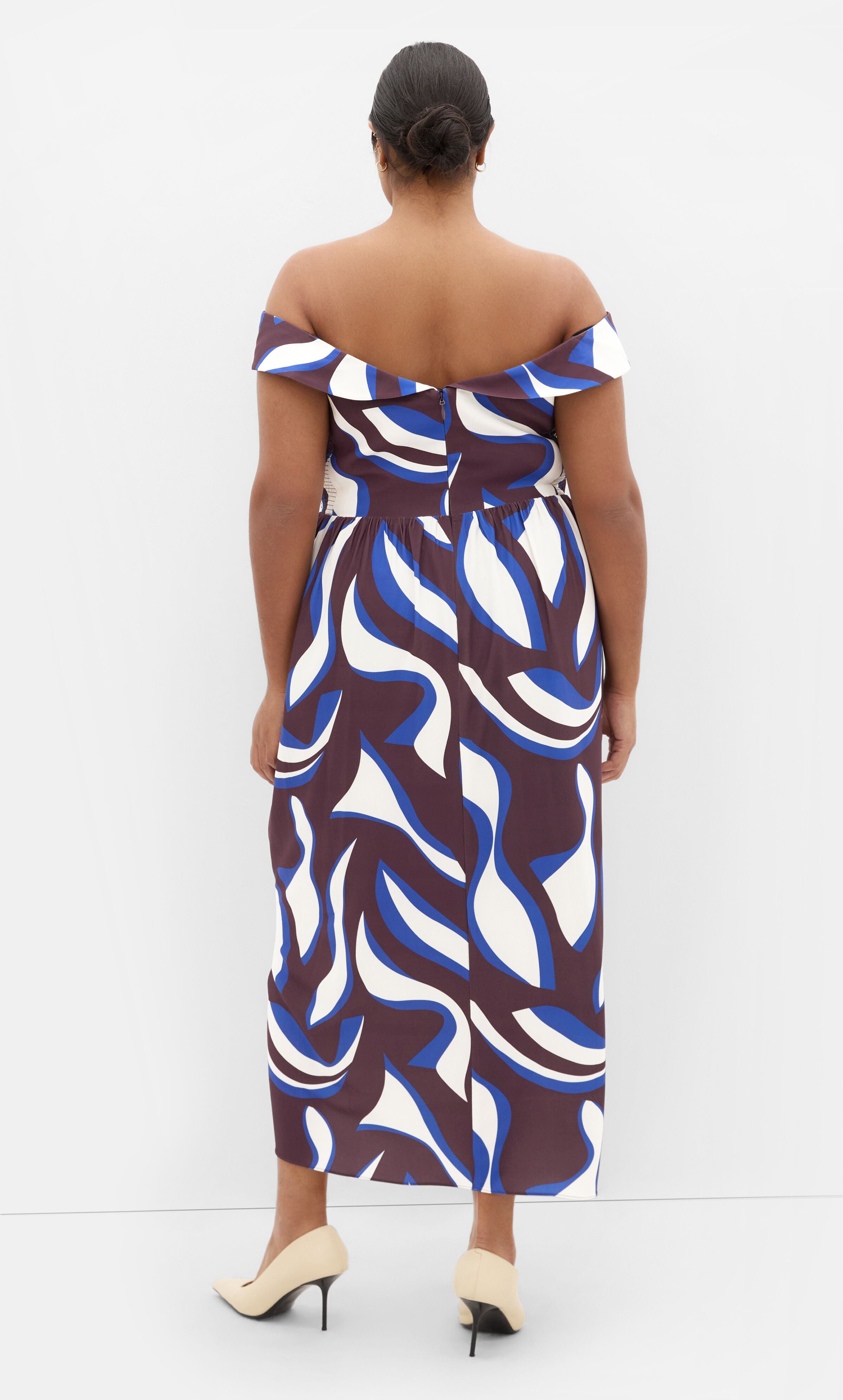 Claire Print Off Shoulder Dress - cocoa, ORANGE, alternate image number 2