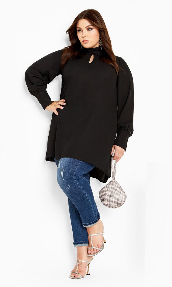 Neck Tie Tunic - black, BLACK, hi-res image number 0