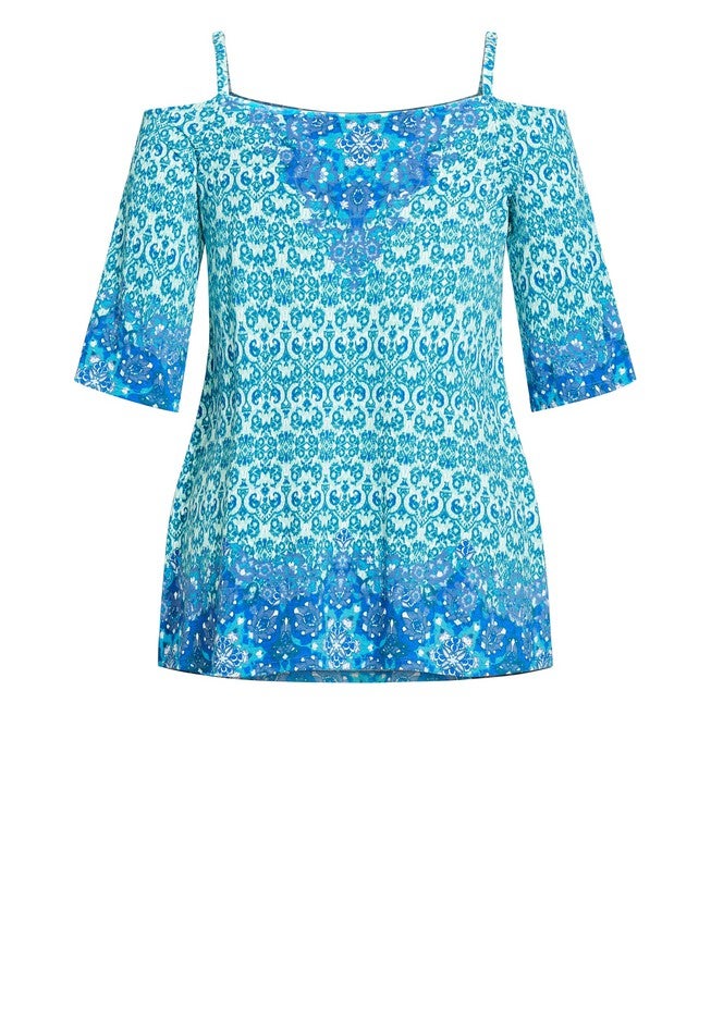 Zoey Cold Shoulder Tunic, AZURE SCARF, alternate image number null