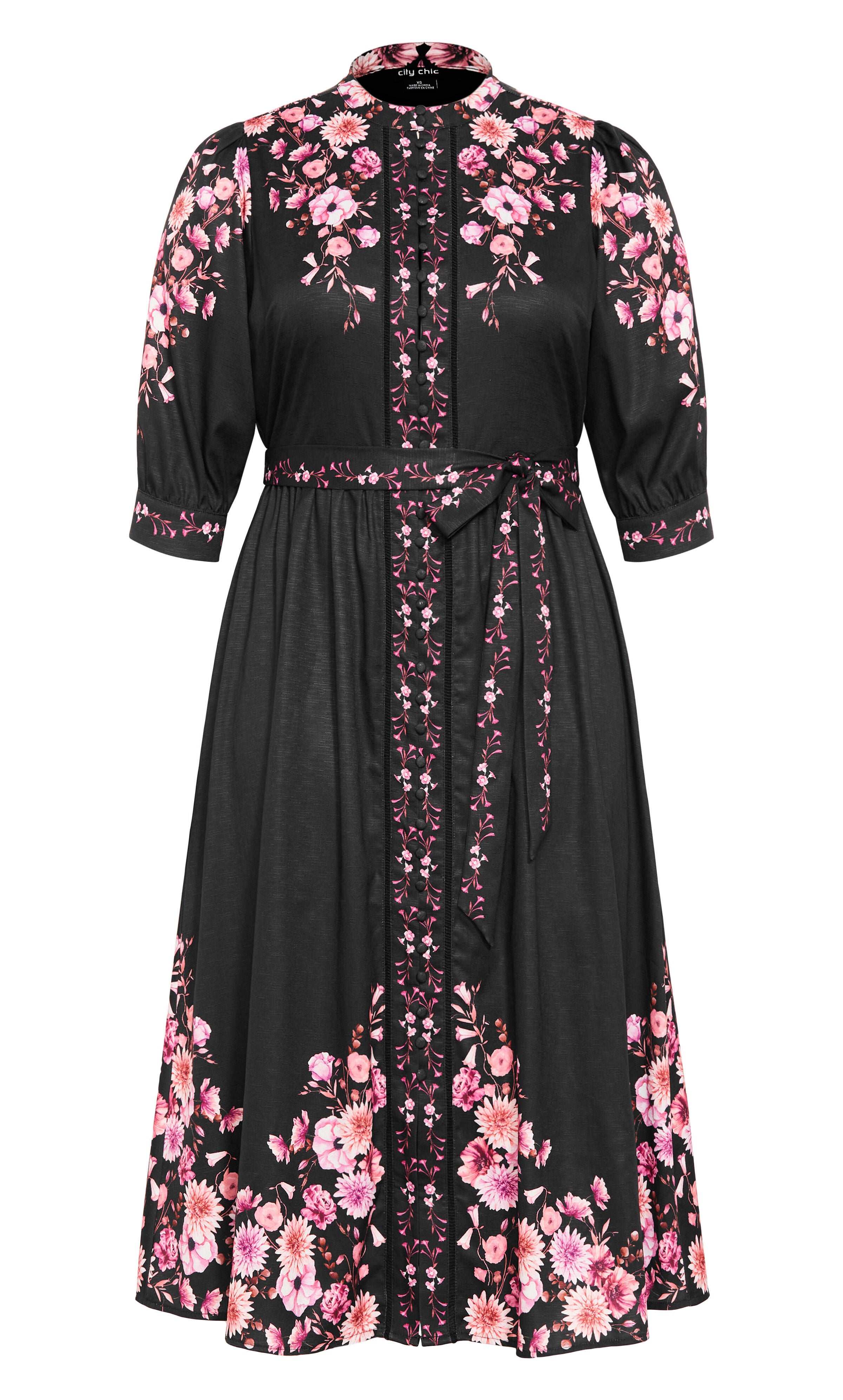 Annabelle Button Closure Midi Dress - black, BLACK, alternate image number 3