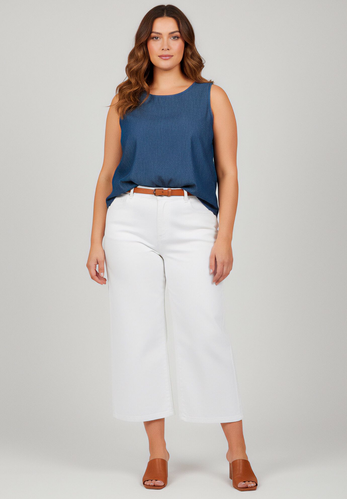 Chambray Sleeveless Tank, DARK WASH, on-hover image number 1