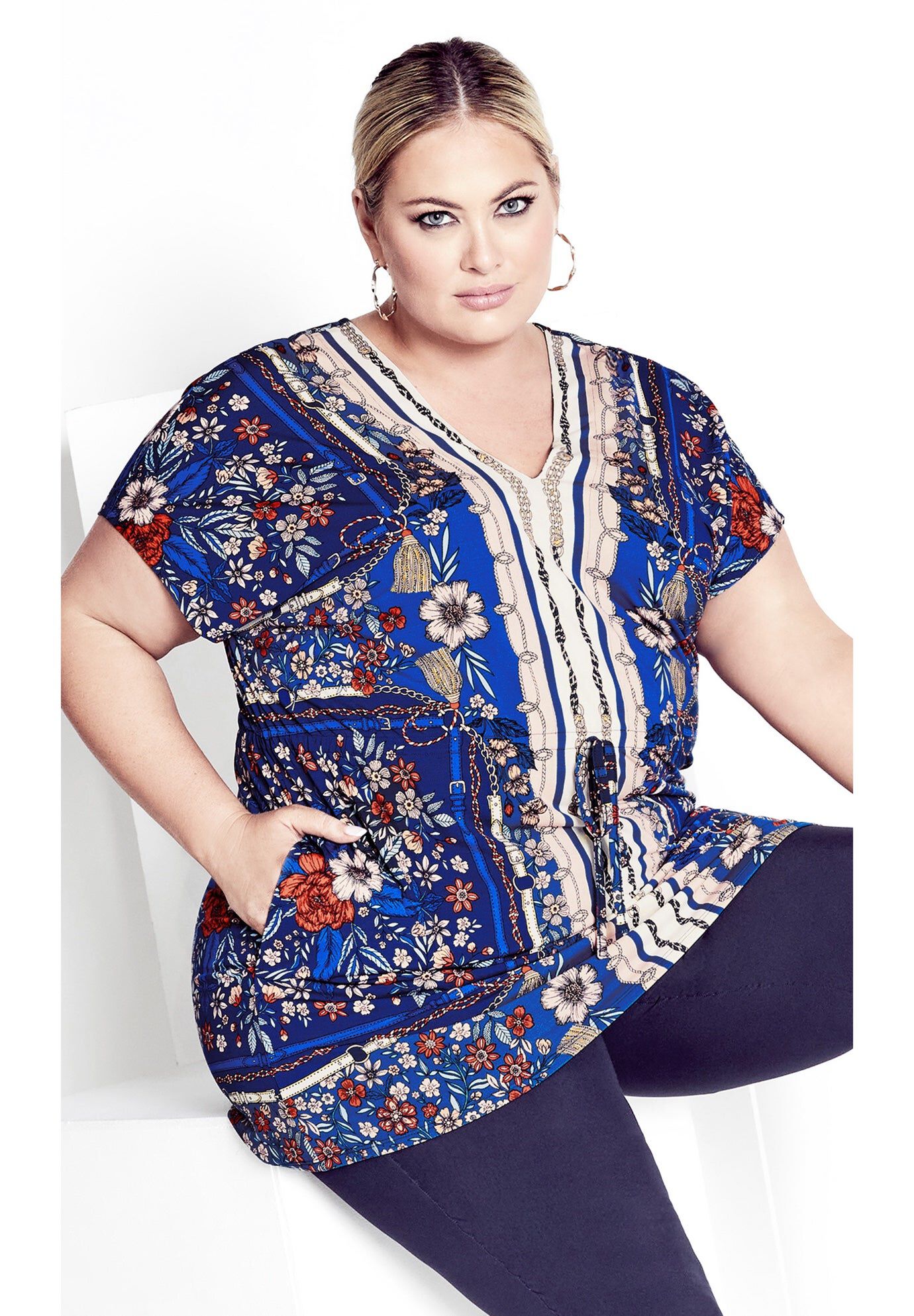 Selina Scarf Tunic, NAVY, hi-res image number 0