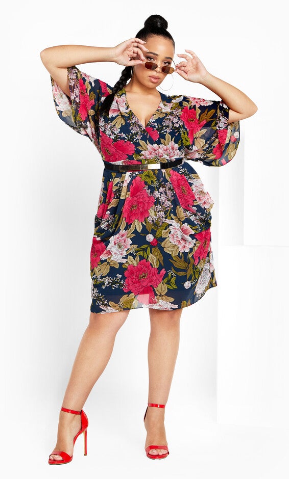 Frida Wrap Dress - navy, NAVY WILD ROSE, hi-res image number null