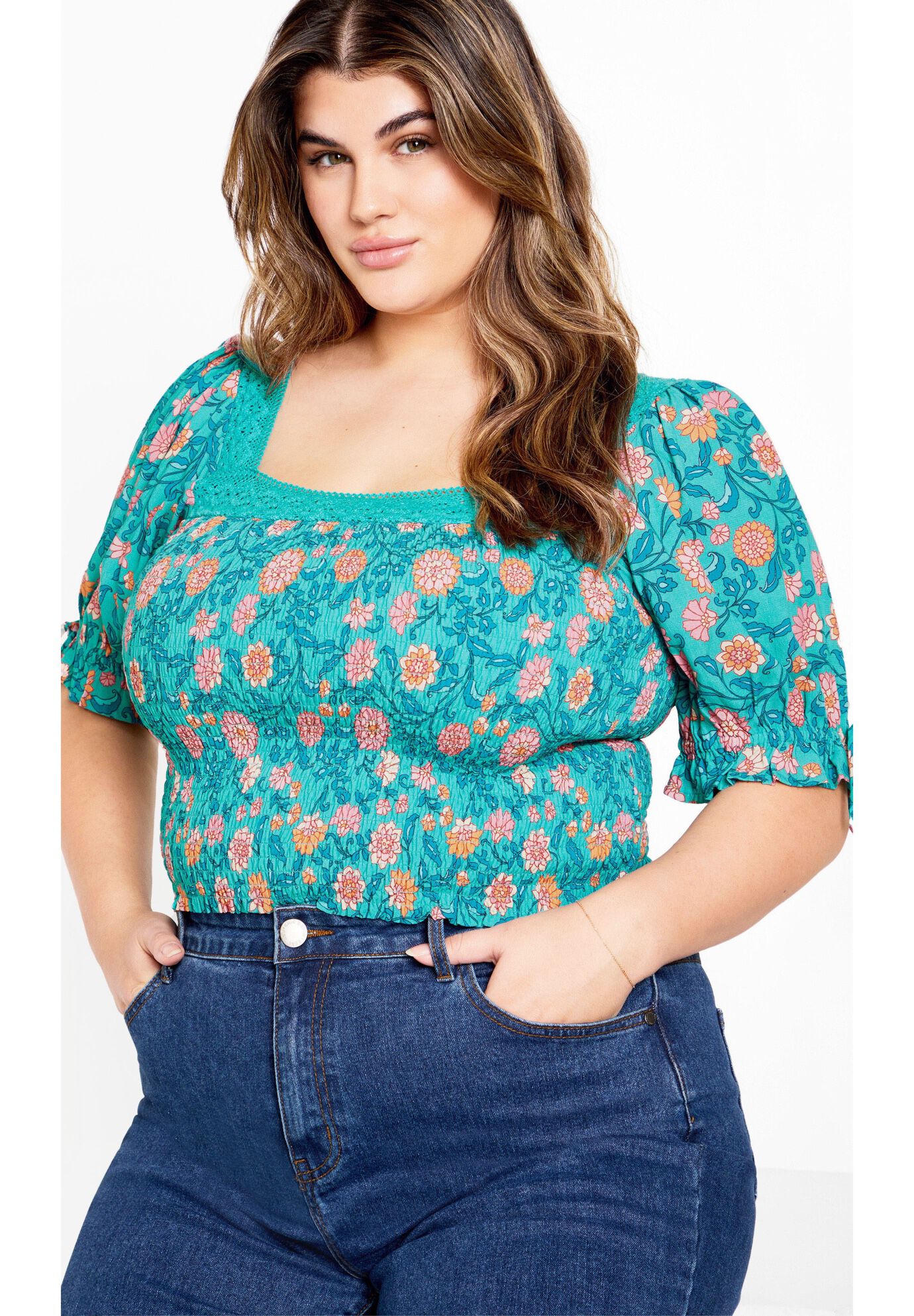 Aurora Print Top - turquoise, BLUE, on-hover image number 1