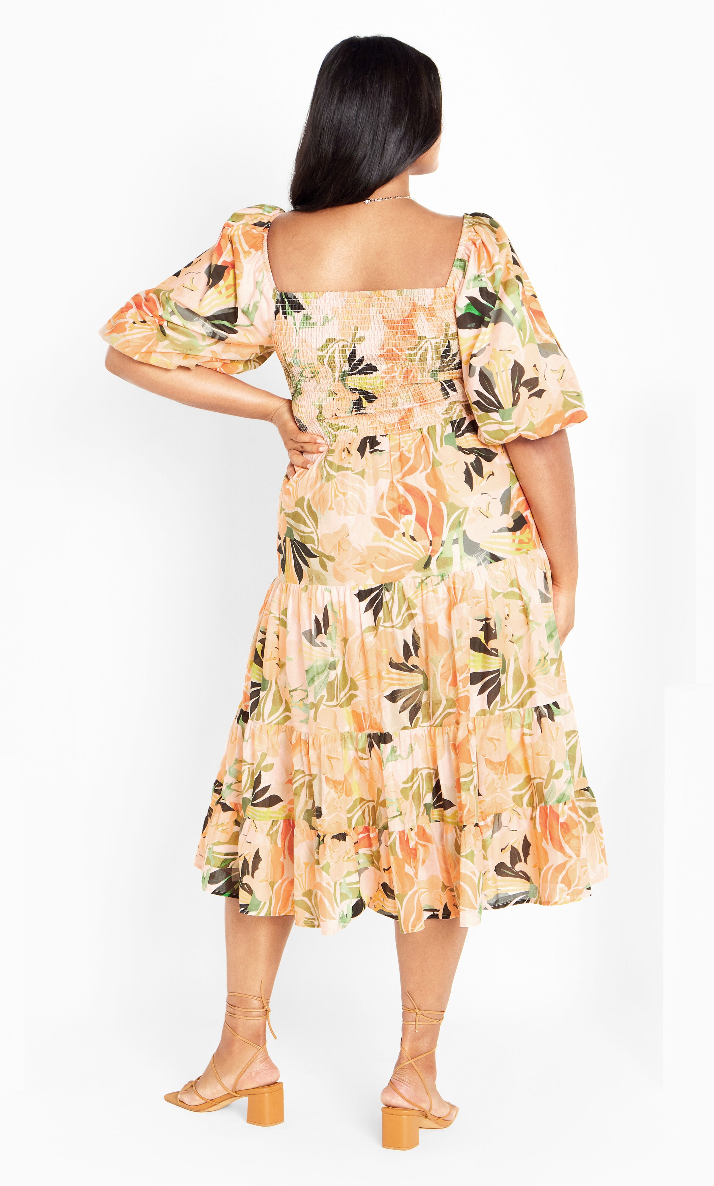 Ariella Puff Sleeves Tier Print Dress - miami, ORANGE, alternate image number 2