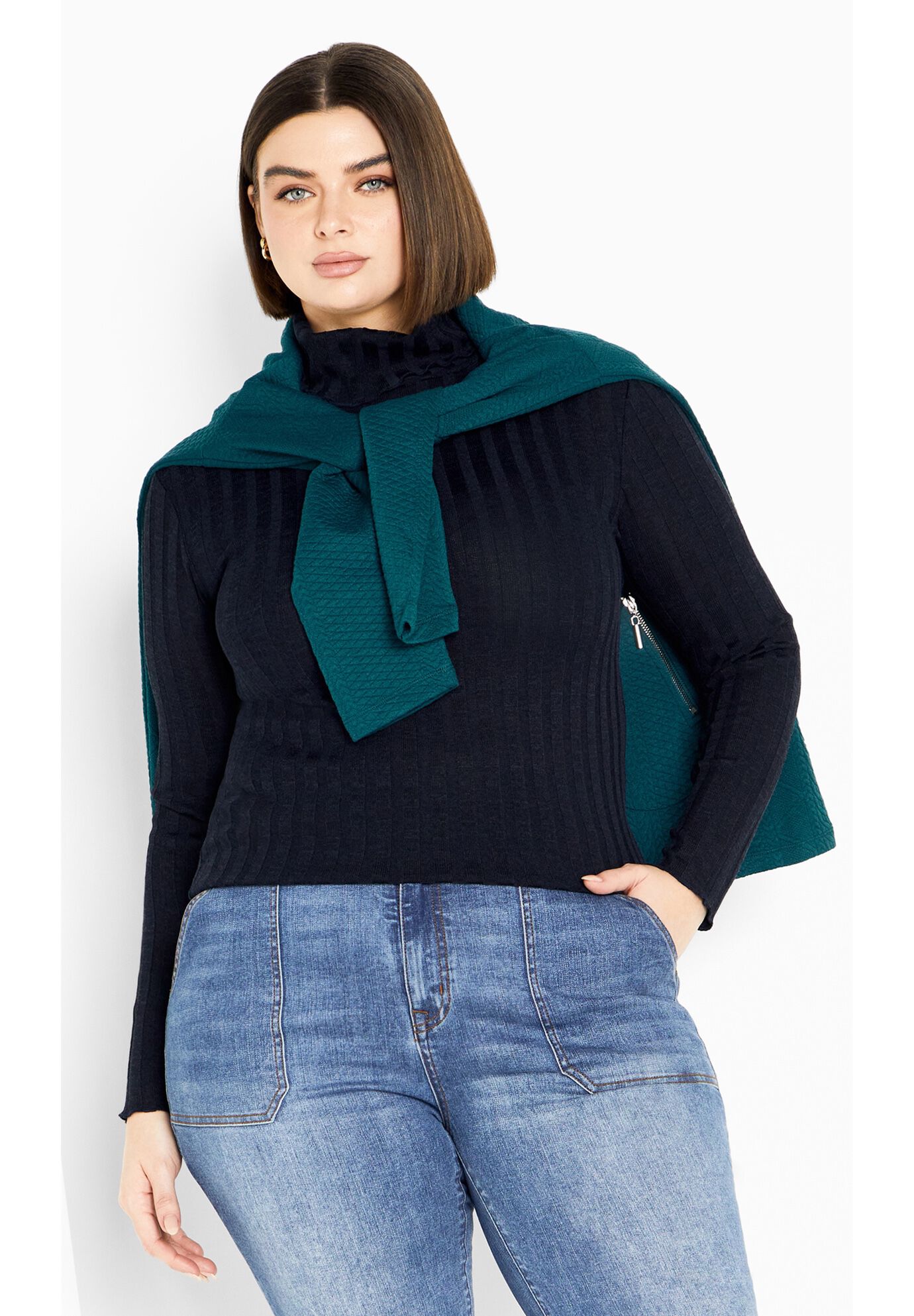 Evie Turtleneck Top, NAVY, alternate image number 3