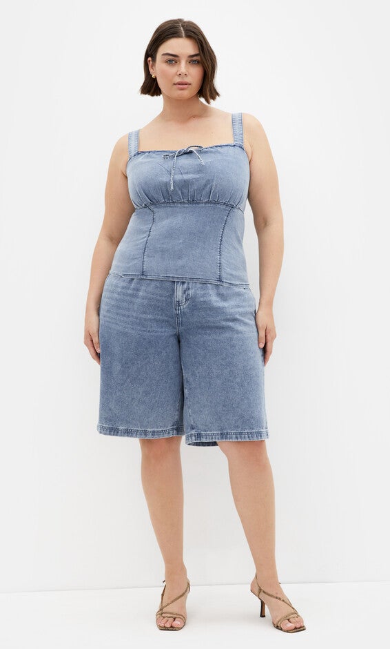 Abbie Denim Top - light wash, BLUE, alternate image number 2