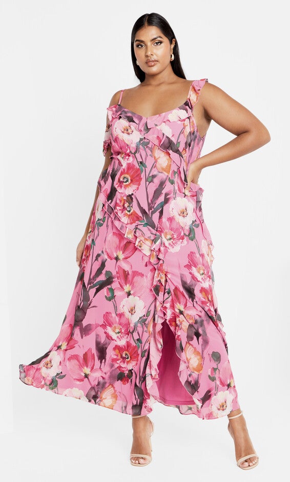 Ruffle Love Print Maxi Dress - rose, LOVERS, alternate image number null