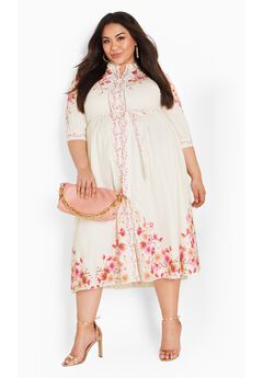 Annabelle Button Closure Midi Dress - ivory