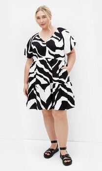 Frill Mini Print Dress - ivory