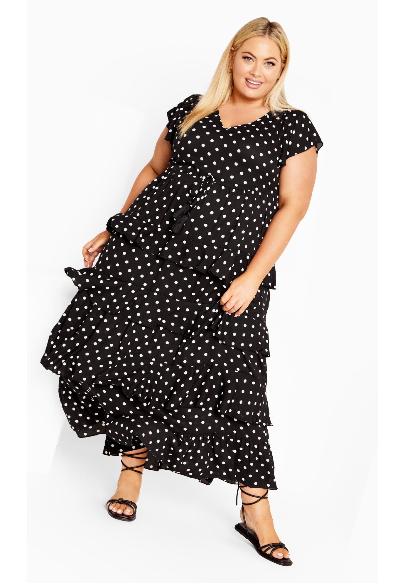 Serena Maxi Dress, BLACK WHITE SPOT, hi-res image number 0