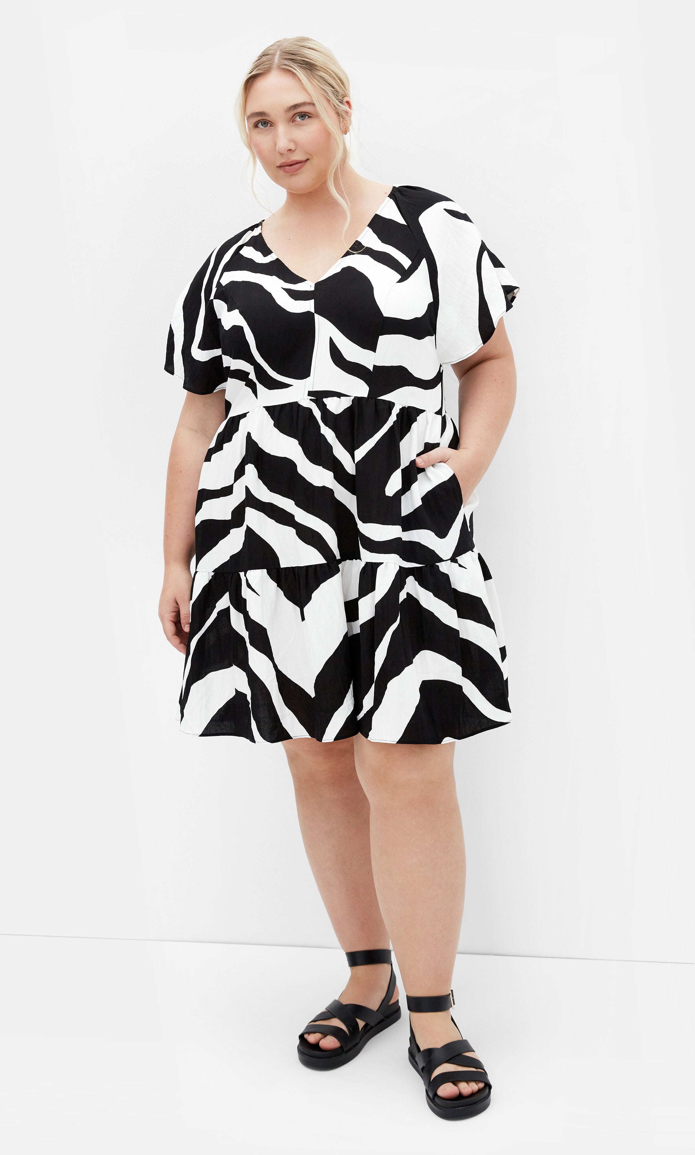 Frill Mini Print Dress - ivory, WHITE, hi-res image number 0