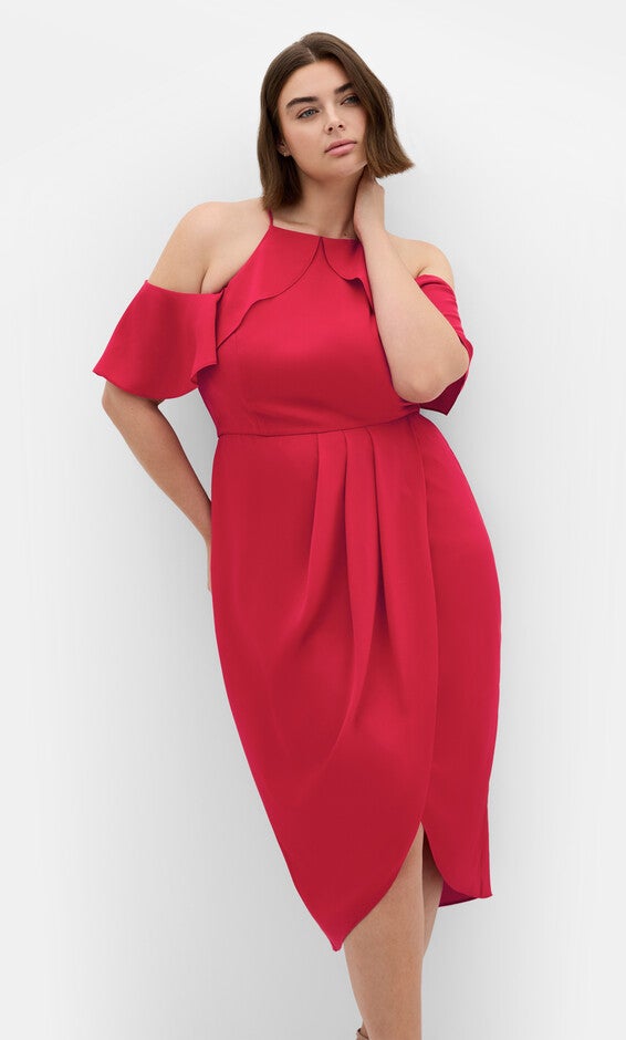 Love Siren Ruffle Shoulder Dress - siren red, RED, alternate image number 1