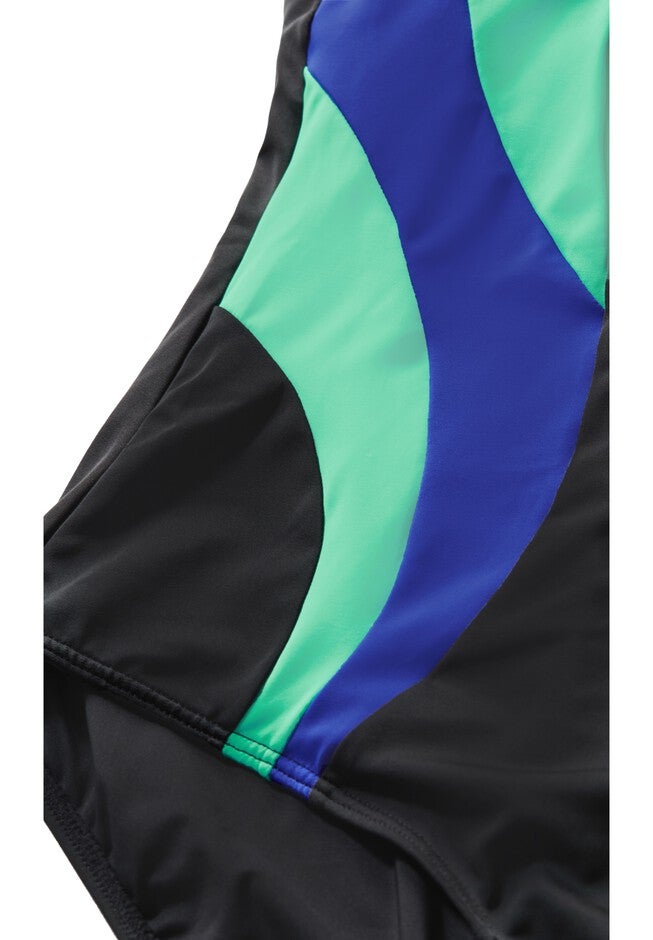 Lara Color Block 1-Piece Swimsuit, BLACK, alternate image number null