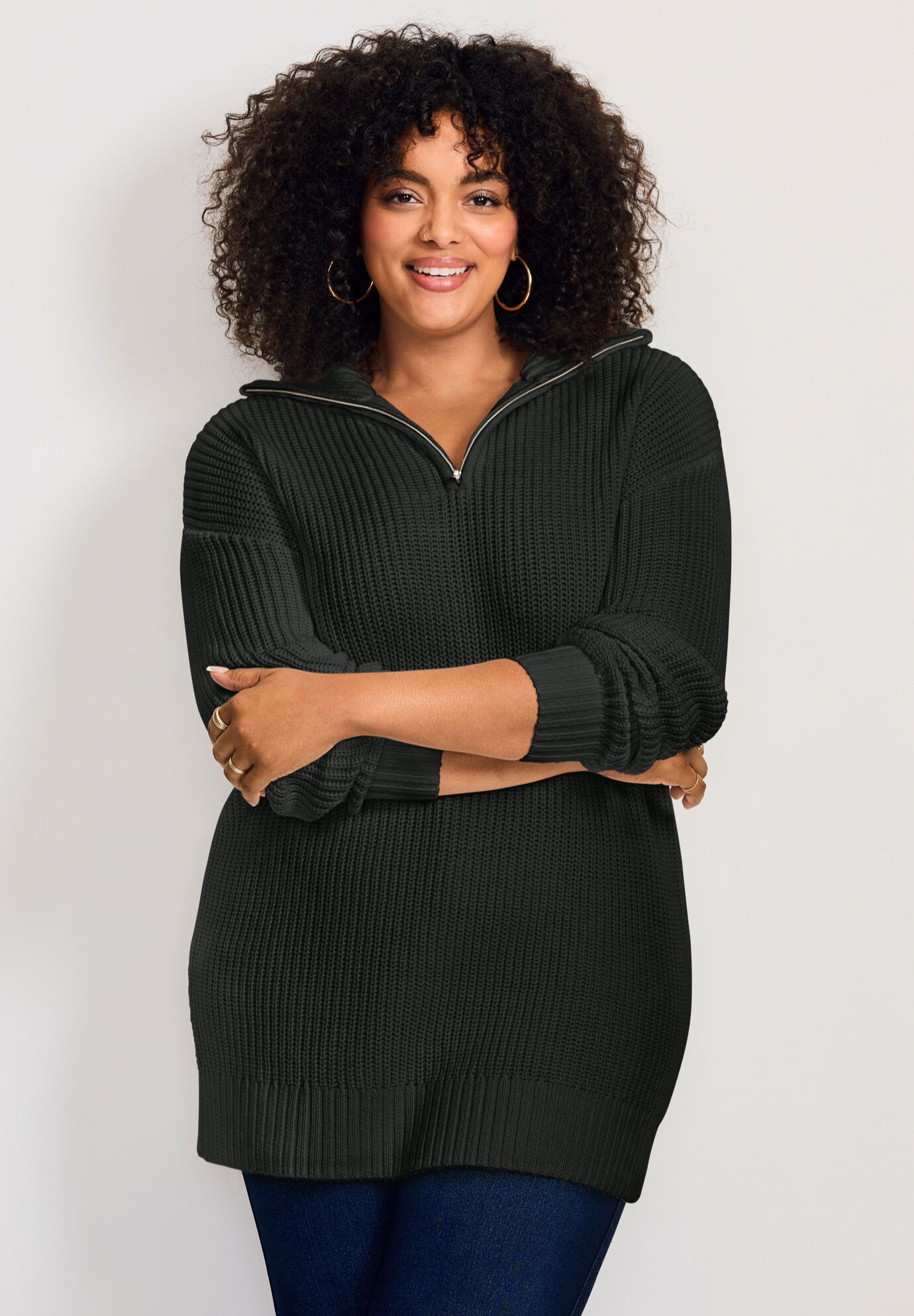 Half-Zip Pullover Sweater, BLACK, on-hover image number 1