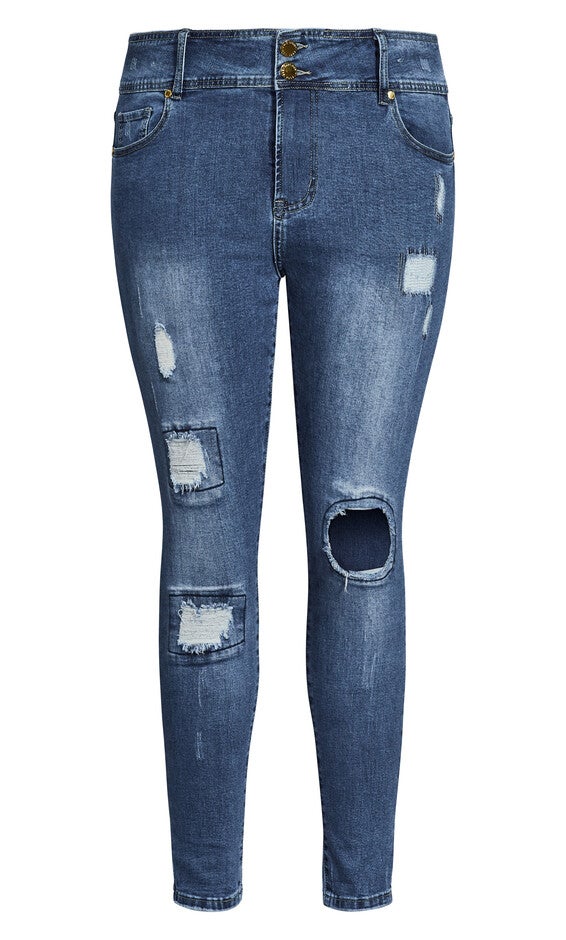 Patched Apple Skinny Jean - indigo, BLUE, alternate image number 4