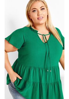 Green Plus Size Tie Sleeve Blouse