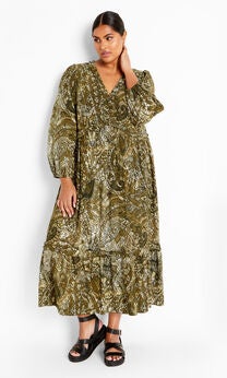 Gaia Print Dress - olive