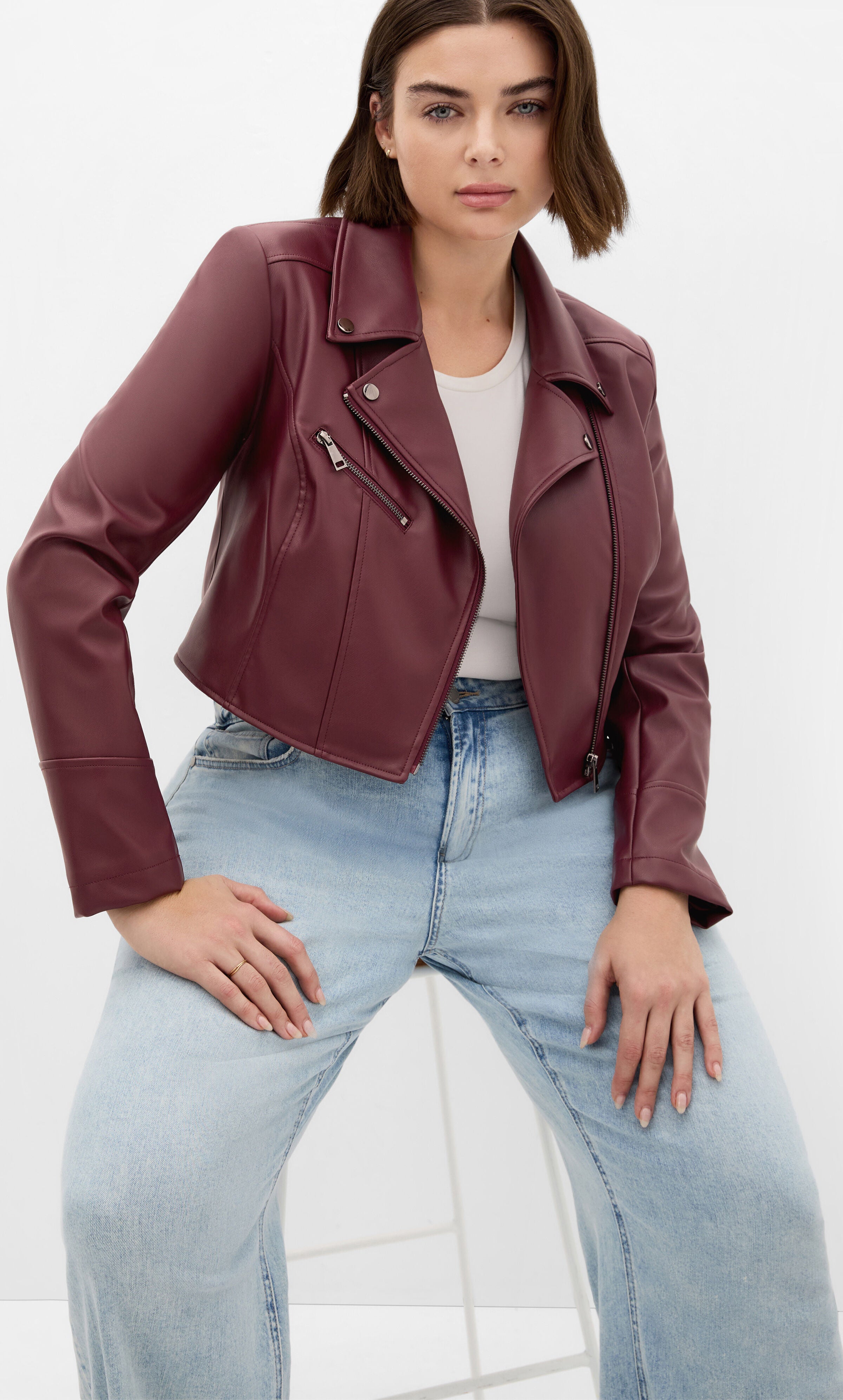 Amira Faux Leather Jacket - dark cherry, RED, hi-res image number 0
