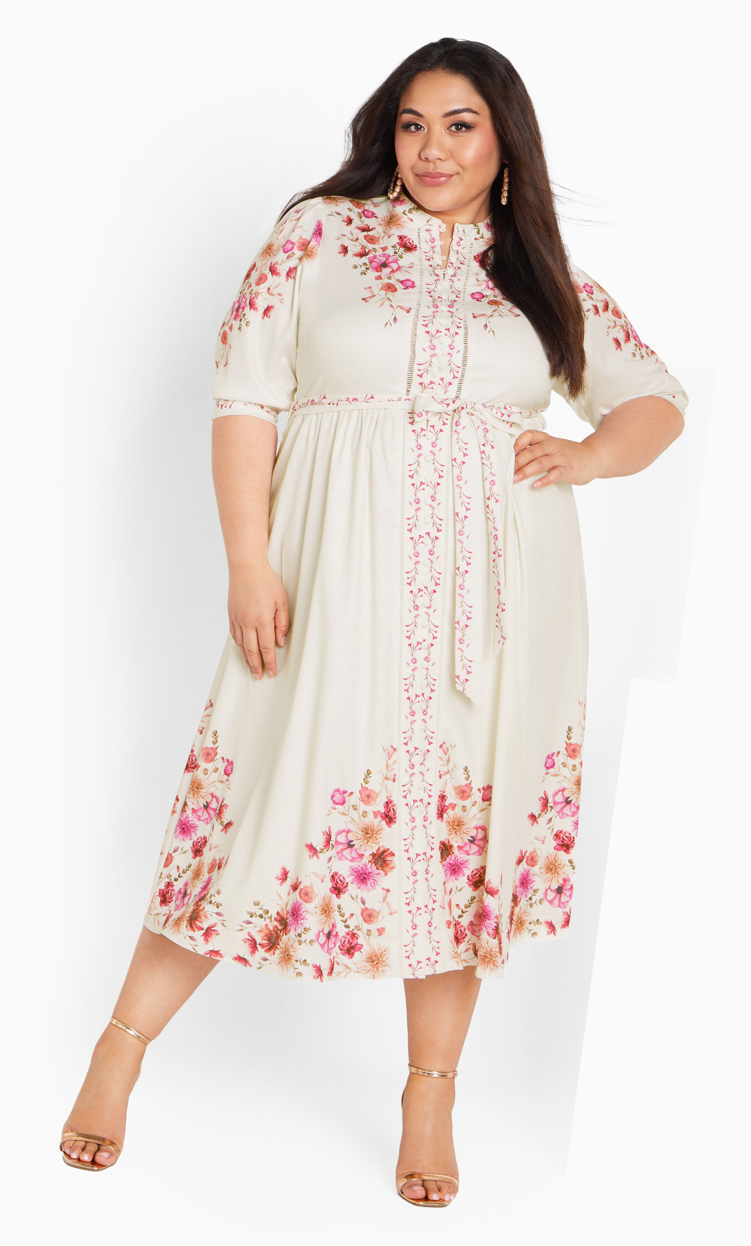 Annabelle Button Closure Midi Dress - ivory, IVORY, alternate image number 2