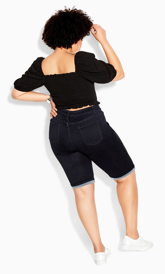 Turn Up Distressed Detail Knee Length Short - dark denim, BLUE, alternate image number null
