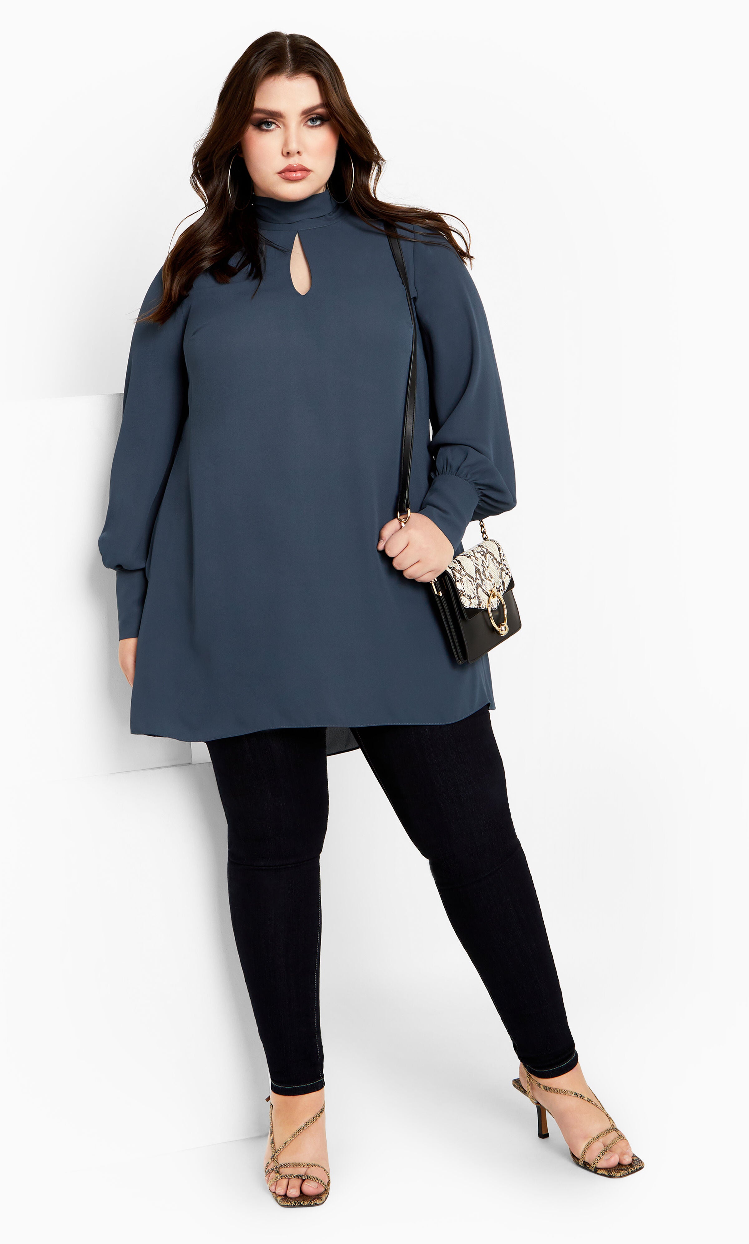 Neck Tie Tunic - navy, BLUE, alternate image number 1