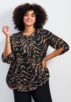 Hailey Zip Front Pintuck Blouse
