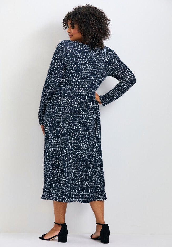 Nylah Printed Tiered Knit Dress, INK SHADOW, on-hover image number 1