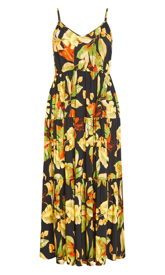 Oasis Tropical Maxi Dress - foliage leaves print, ORANGE, alternate image number 3