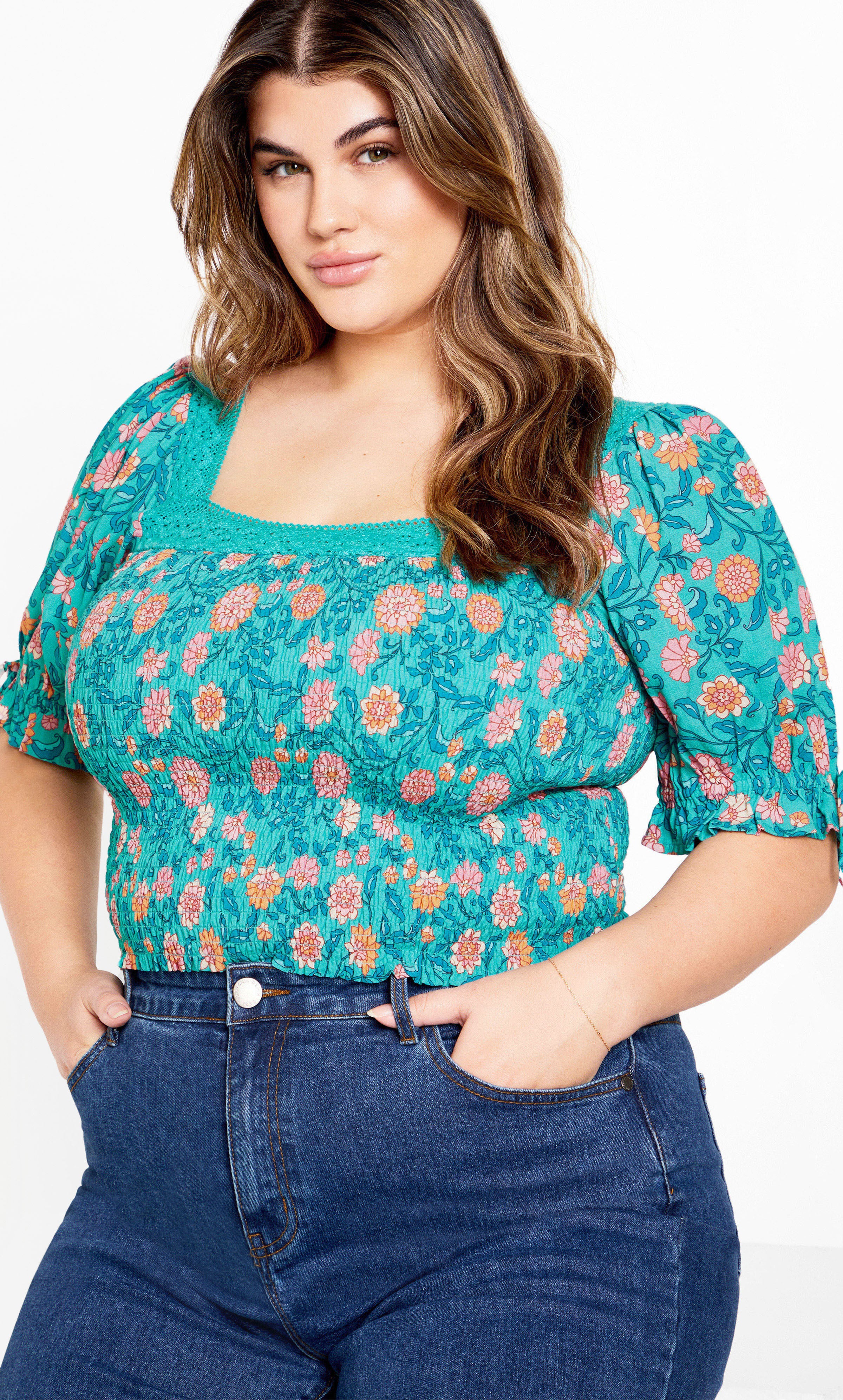 Aurora Print Top - turquoise, BLUE, hi-res image number 0