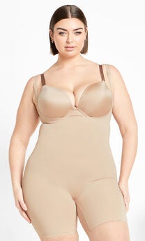 Power Mid Thigh Bodysuit - latte
