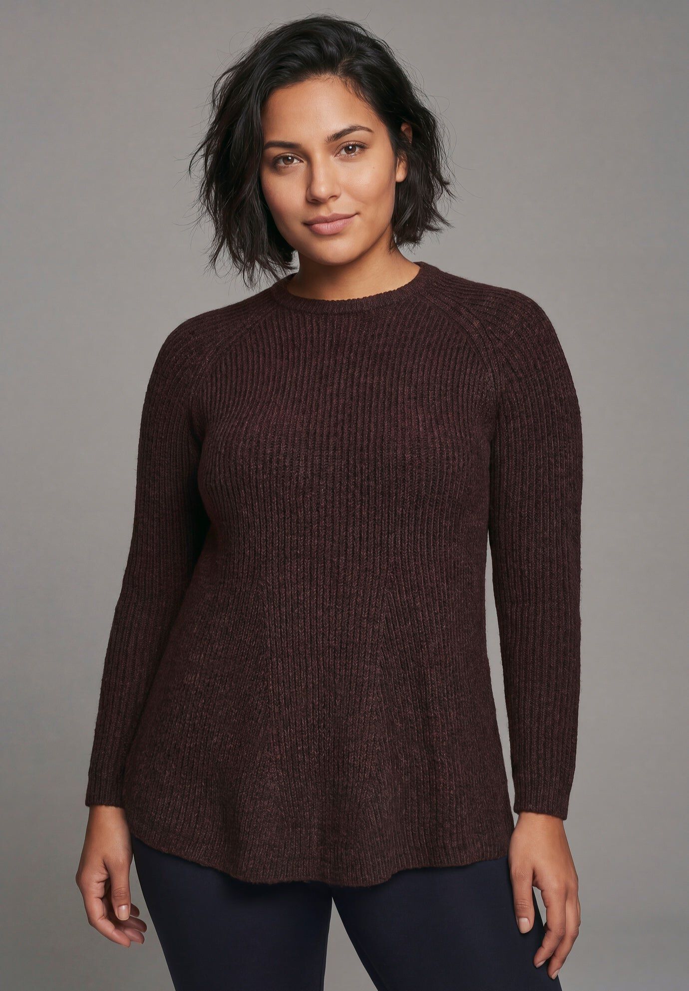 Tia Curved Hem Tunic Sweater, BURGUNDY, hi-res image number 0