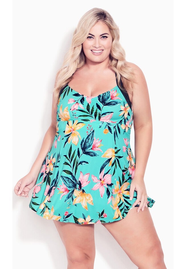Hi Back Print Swim Dress, SANTIAGO, alternate image number null