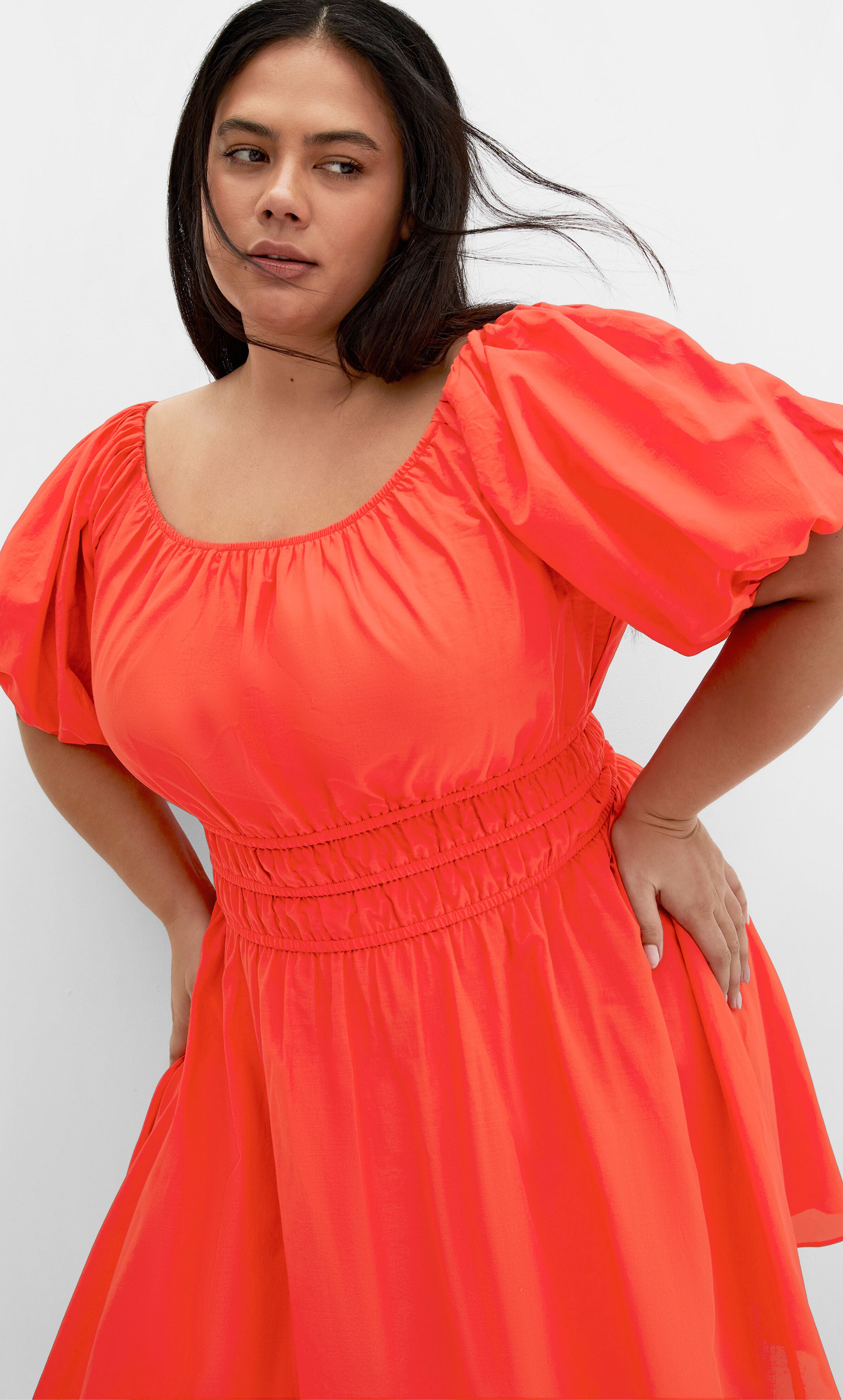 Lillian Balloon Sleeve Dress - pink coral, ORANGE, alternate image number 2