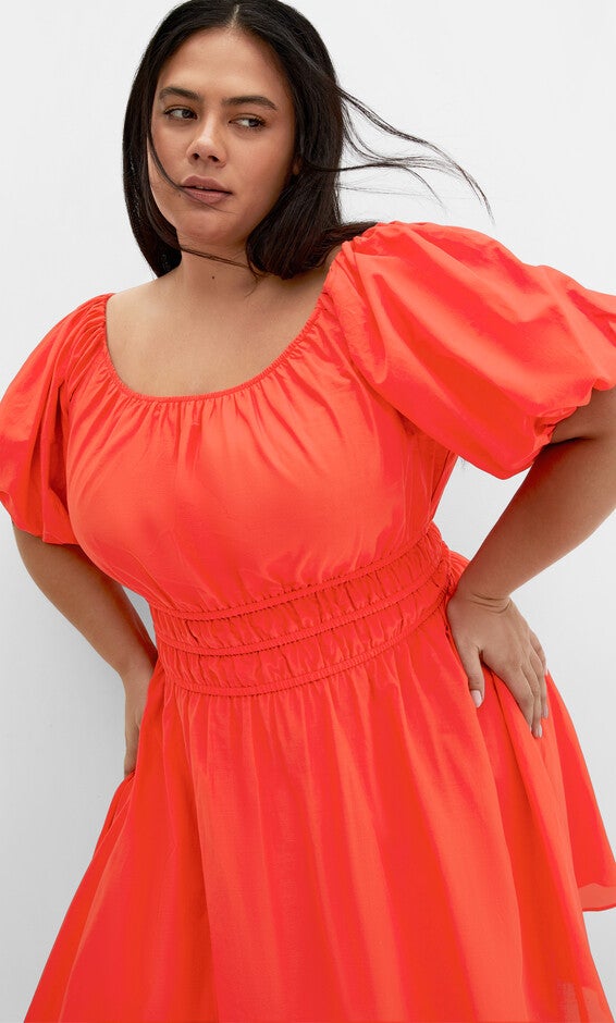 Lillian Balloon Sleeve Dress - pink coral, ORANGE, alternate image number 2