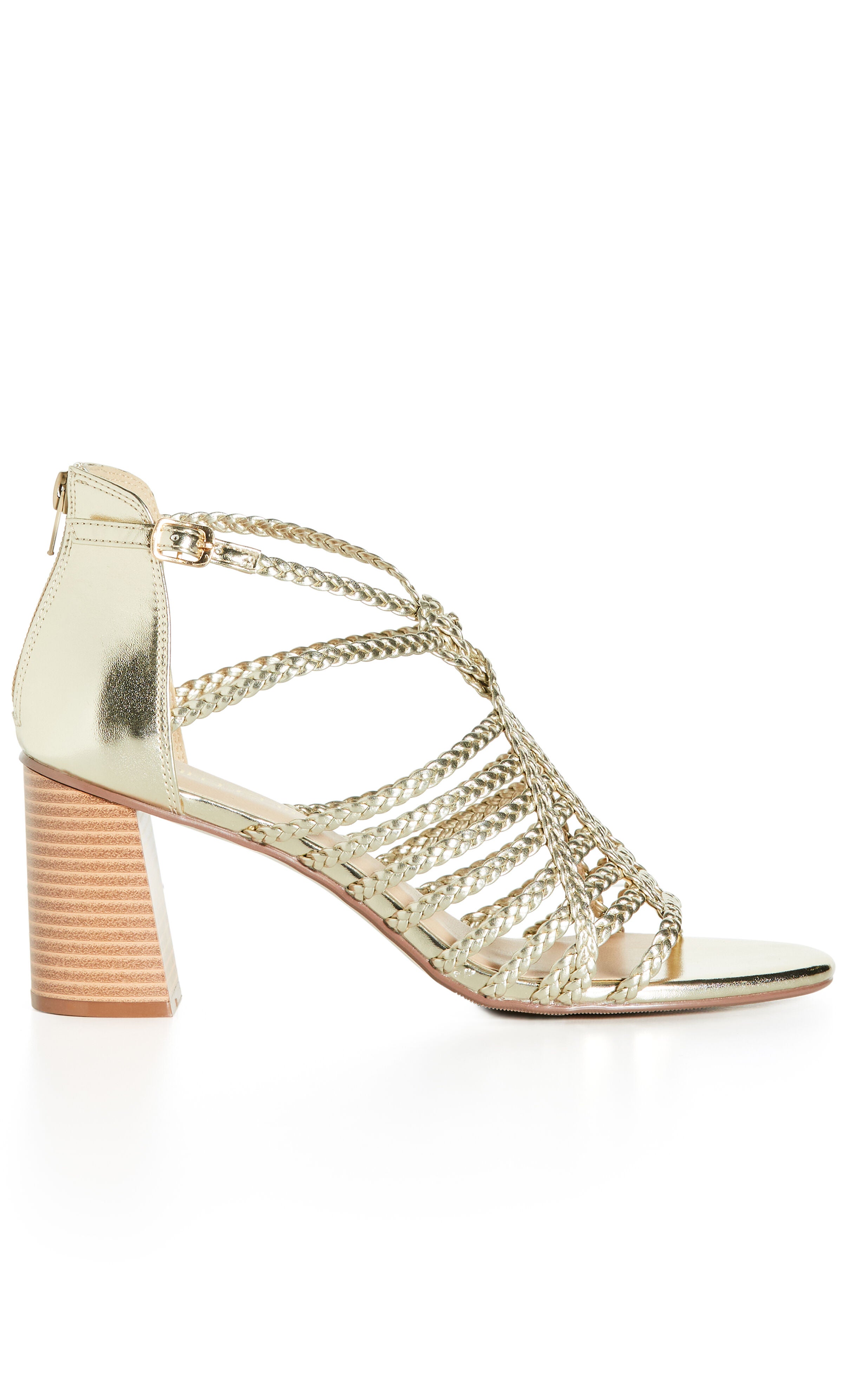 WIDE FIT Braided Front Straps Mida Block Heel - gold, YELLOW, hi-res image number 0