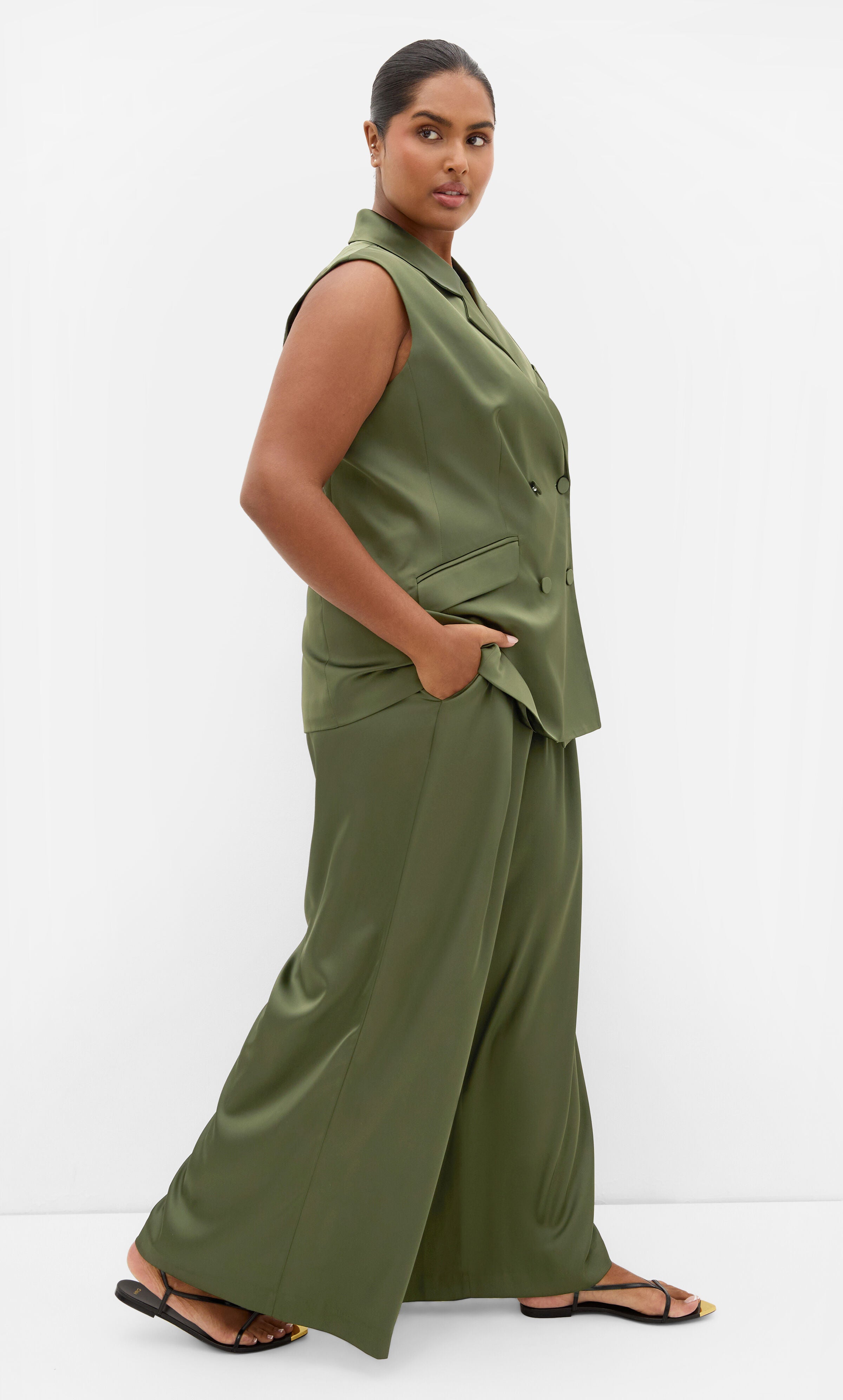 Rylie Satin Vest, GREEN, alternate image number 2