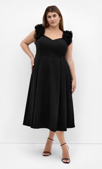 Roselyn Ruffle Tulle Midi Dress - black