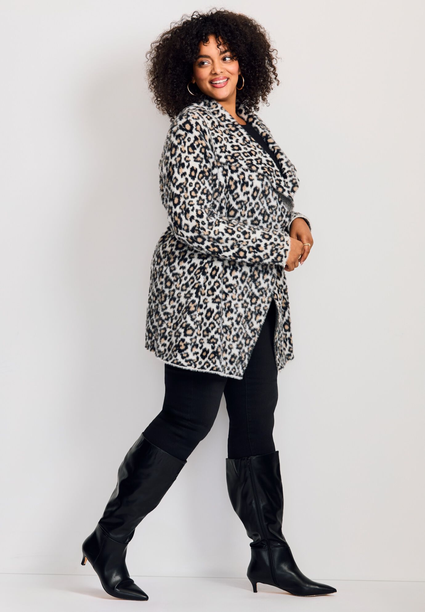 Open Front Coatigan, IVORY SNOW LEOPARD, alternate image number 3