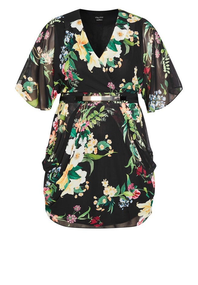 Color Wrap Print Dress - black floral, BLACK, alternate image number null