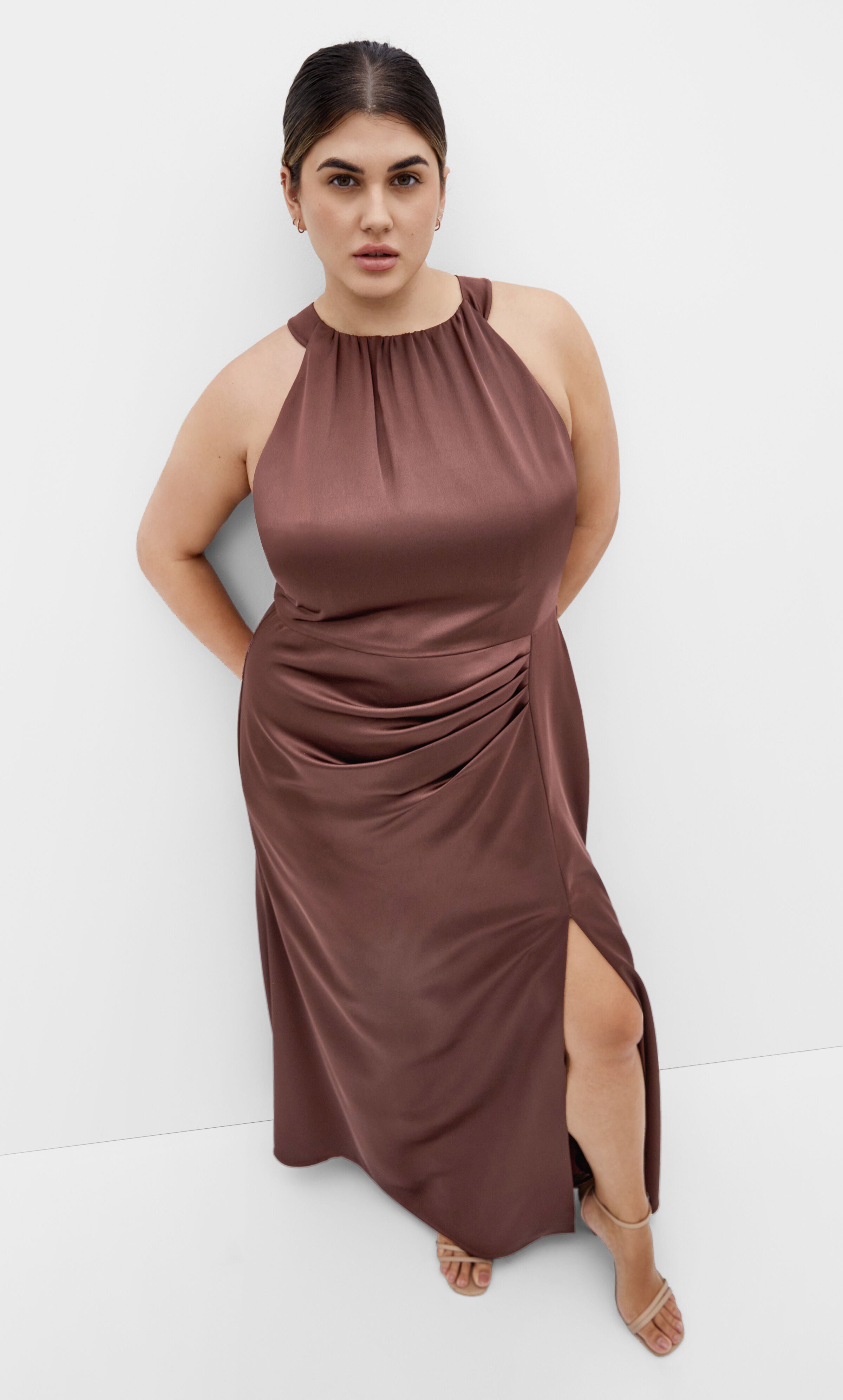 Celina Halter Maxi Dress - raisin, BROWN, alternate image number 4