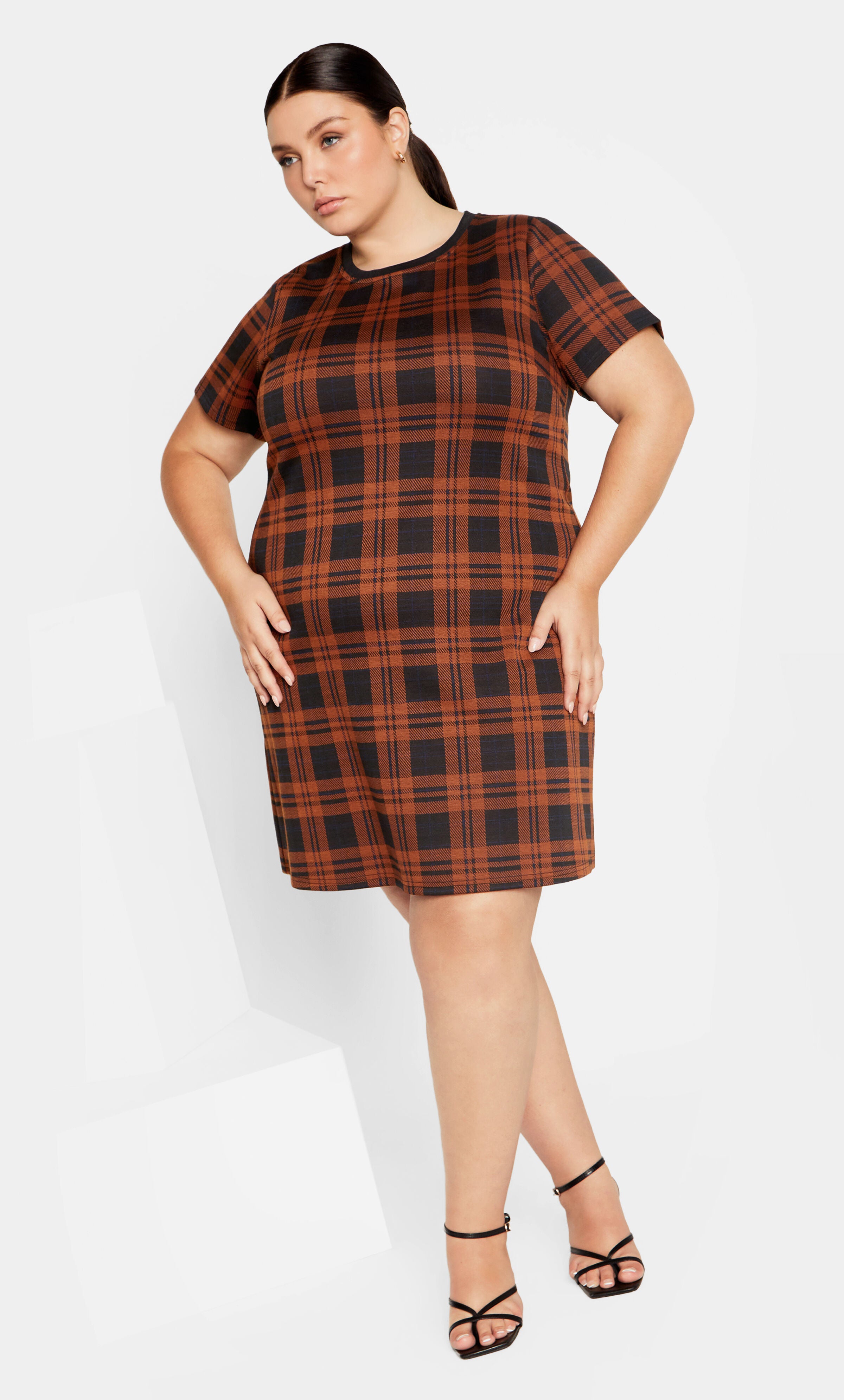 Check Love Shift Silhouette Mini Dress - caramel, BROWN, alternate image number 4