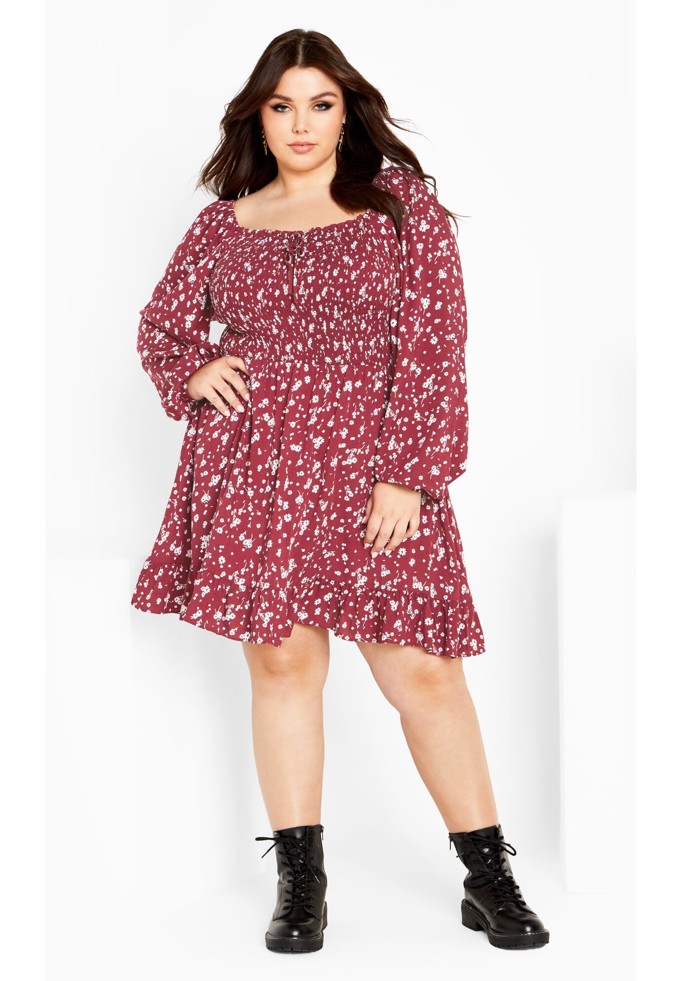 Lia Print Dress - beet red, RED, on-hover image number 1