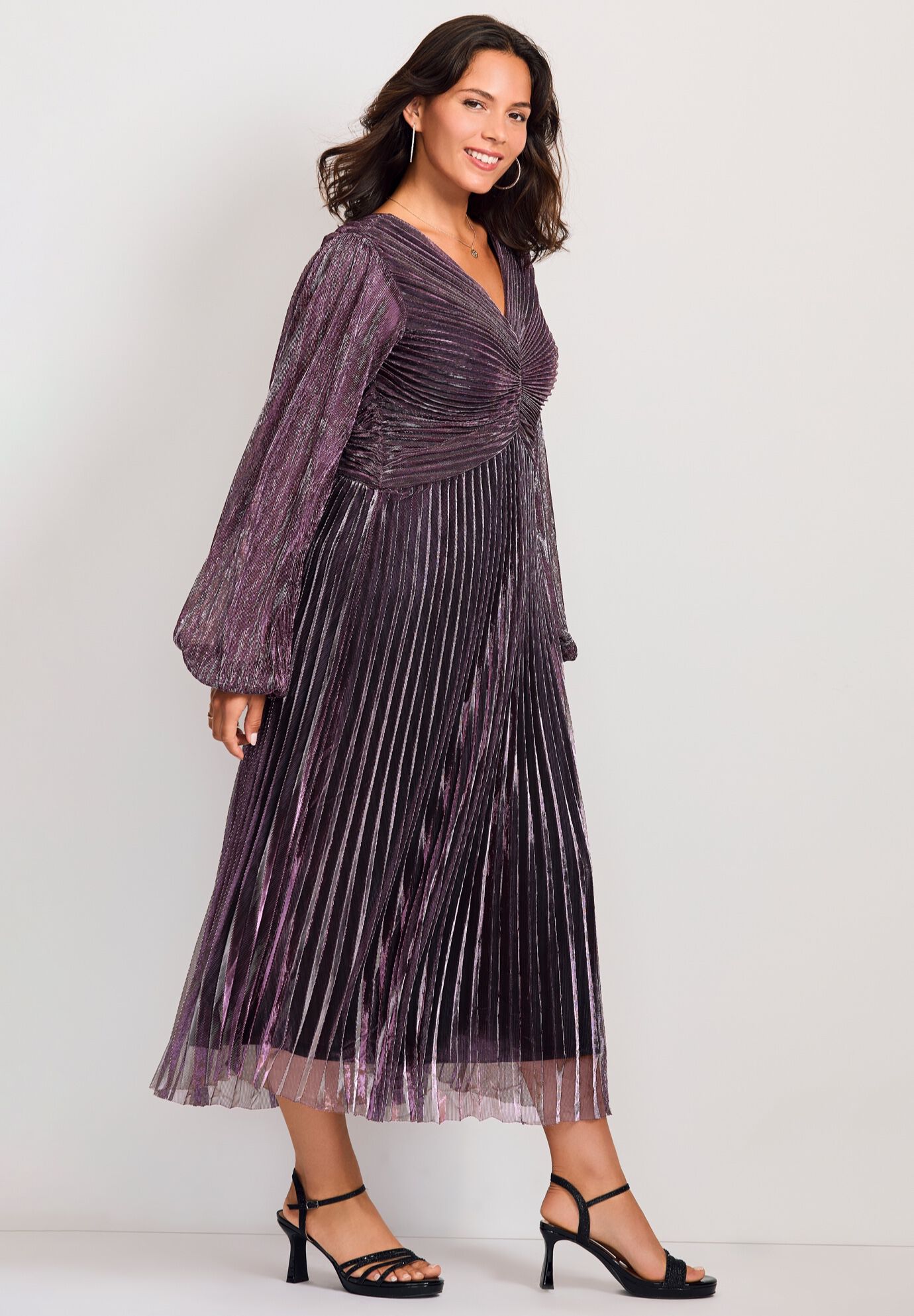 Pleated Plisse Dress, AMETHYST, alternate image number 4