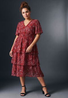 Tiered Flutter Midi Dress