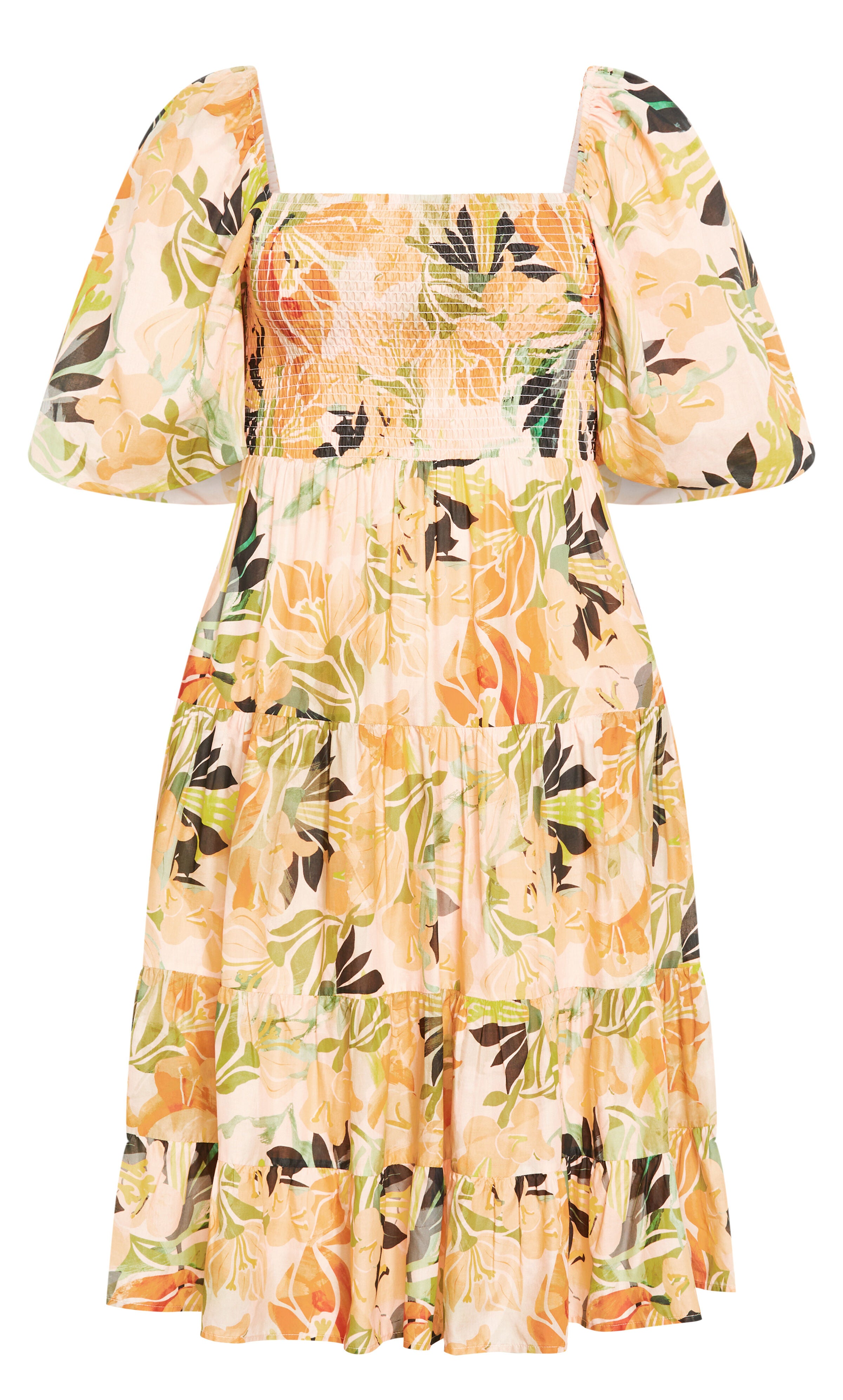 Ariella Puff Sleeves Tier Print Dress - miami, ORANGE, alternate image number 4