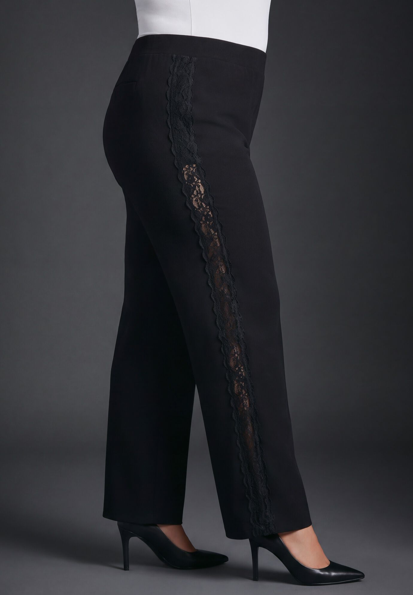 Liliana Ponte Lace Straight Leg Pant, BLACK, on-hover image number 1