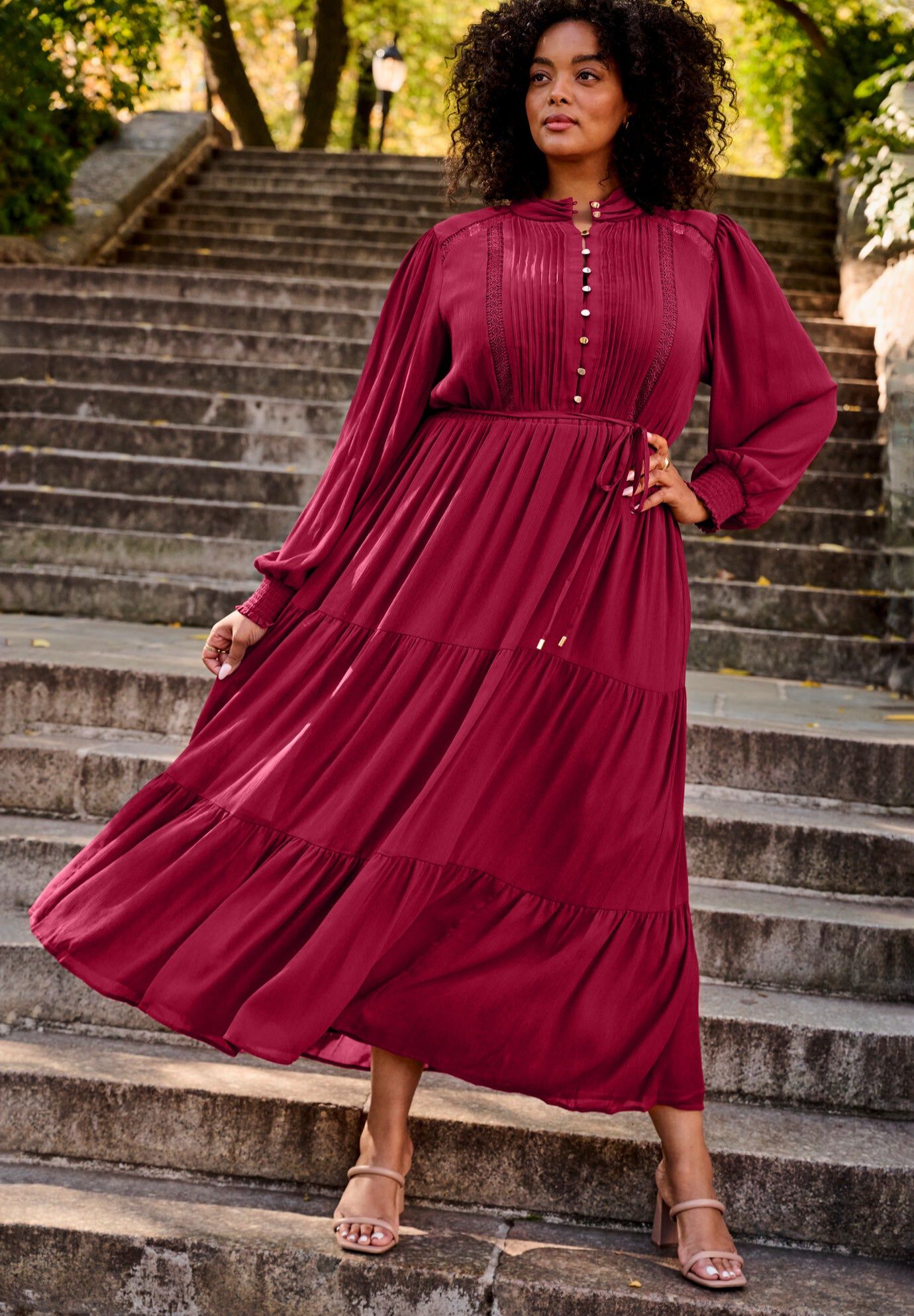 Jasmine Tiered Maxi Dress, RICH BURGUNDY, hi-res image number 0
